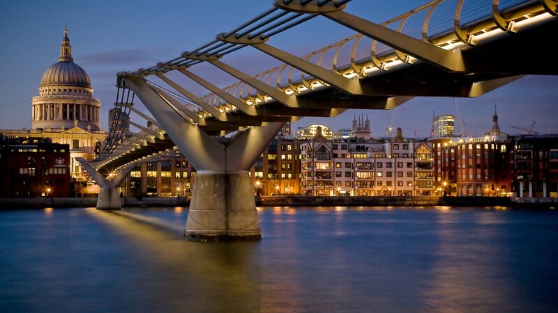 Millennium Bridge at Dusk — Blue, Serene, Night