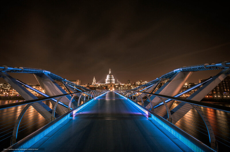 Millennium Bridge at Night — Blue, Dramatic, Photograph, St Paul's Cathedral