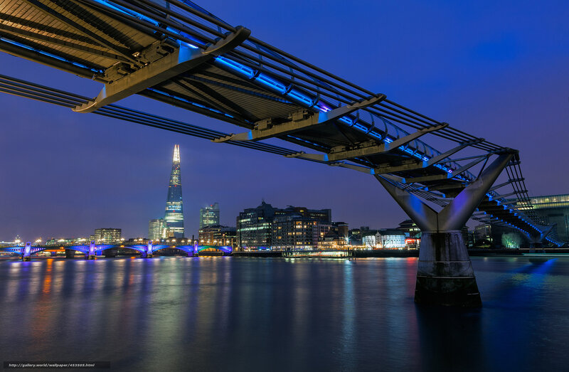 Millennium Bridge at Night — Blue, Dramatic, Photograph