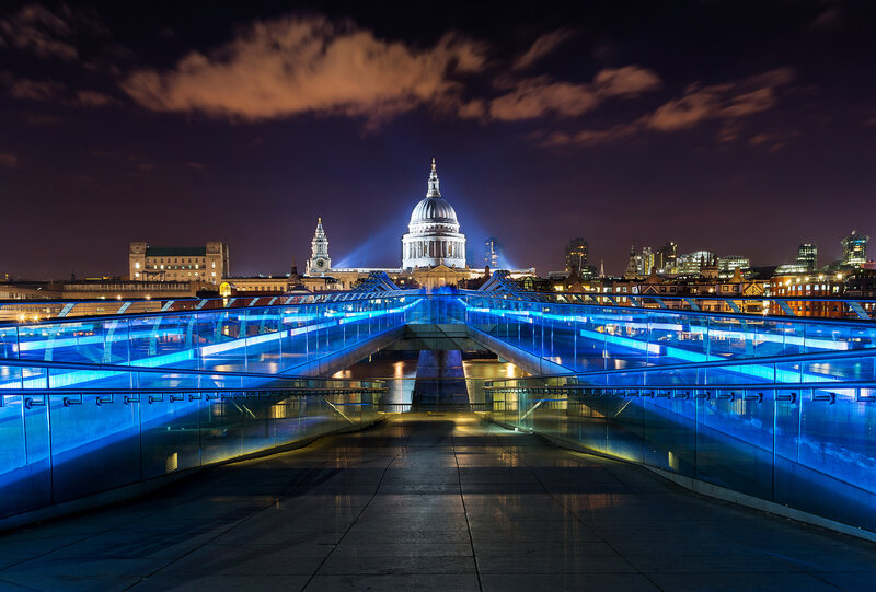 Millennium Bridge at Night — Blue