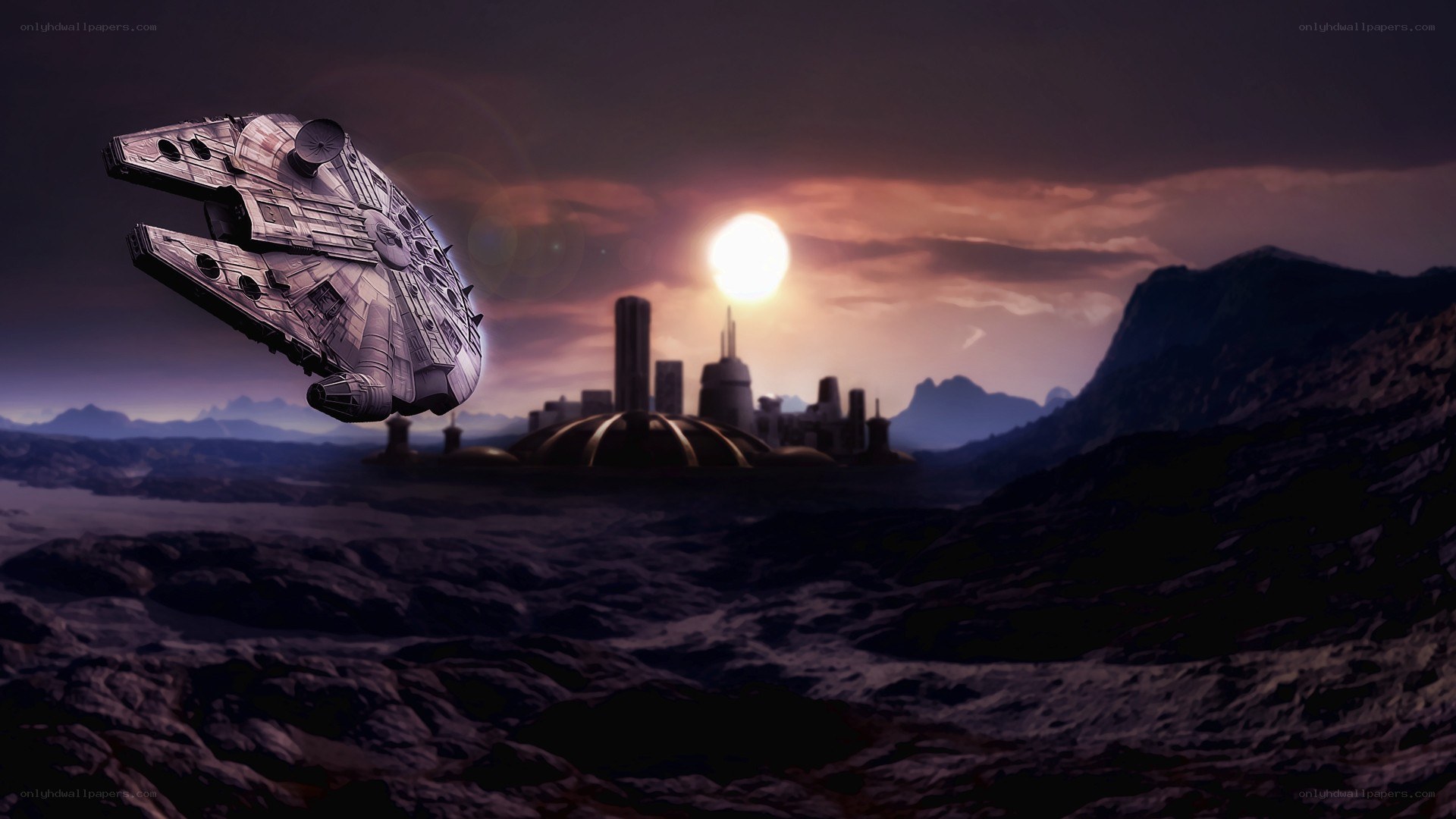Millennium Falcon approaches city