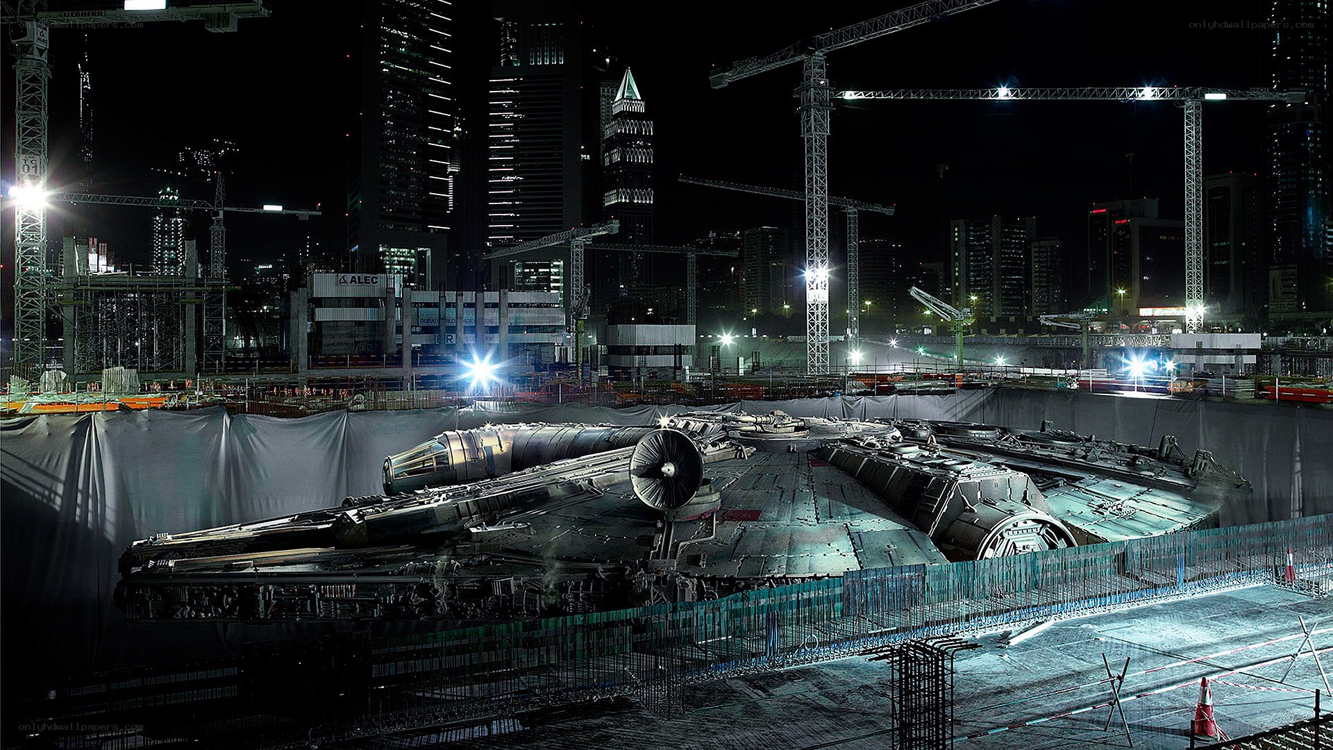 Millennium Falcon at construction site