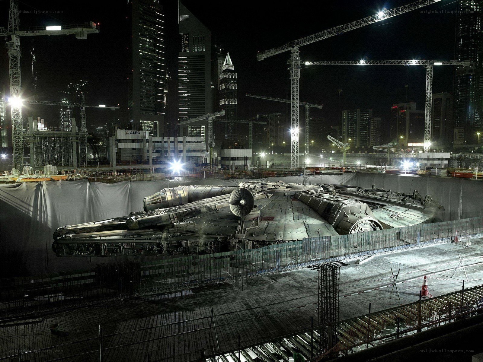 Millennium Falcon at construction site