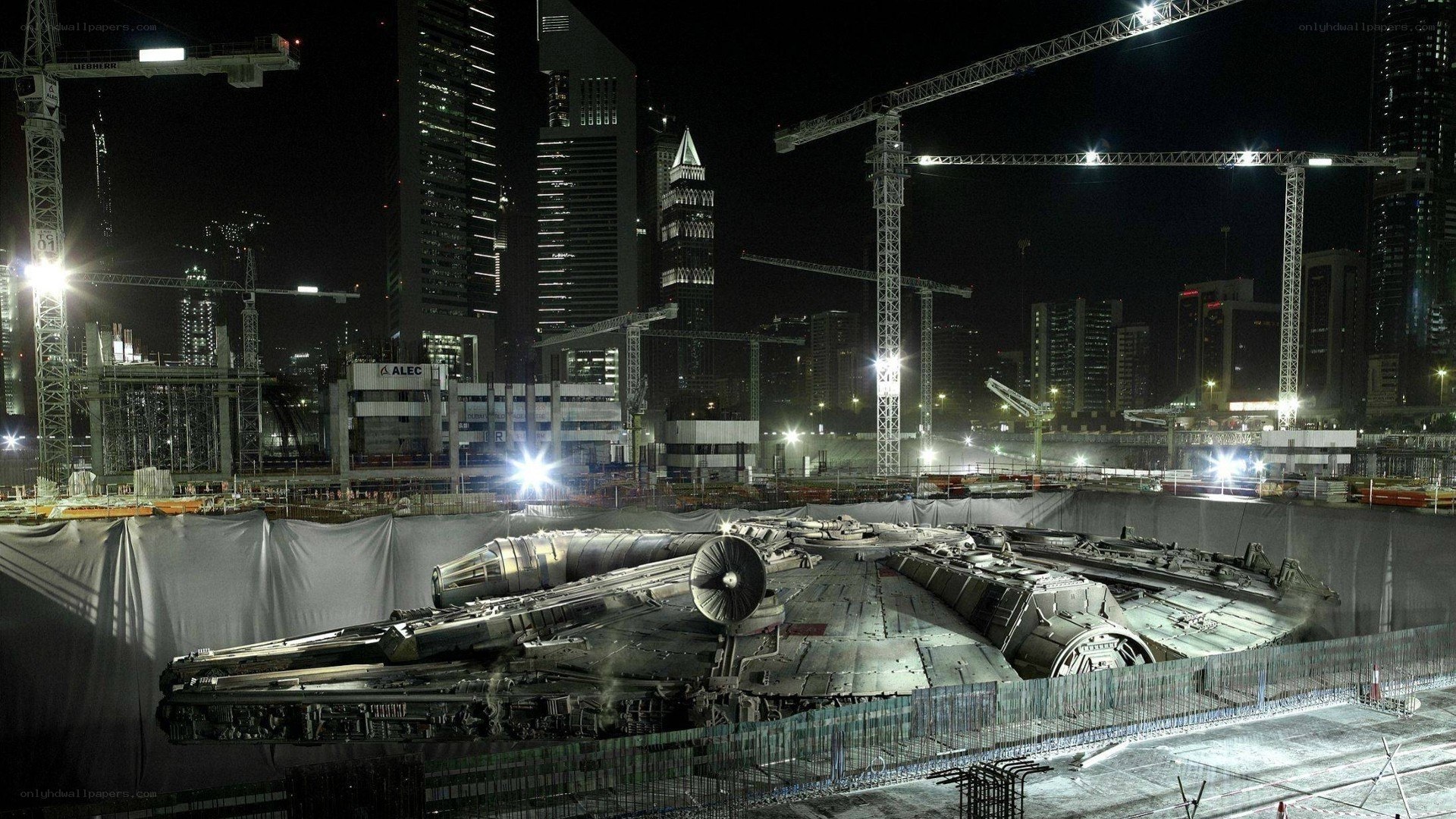 Millennium Falcon at construction site