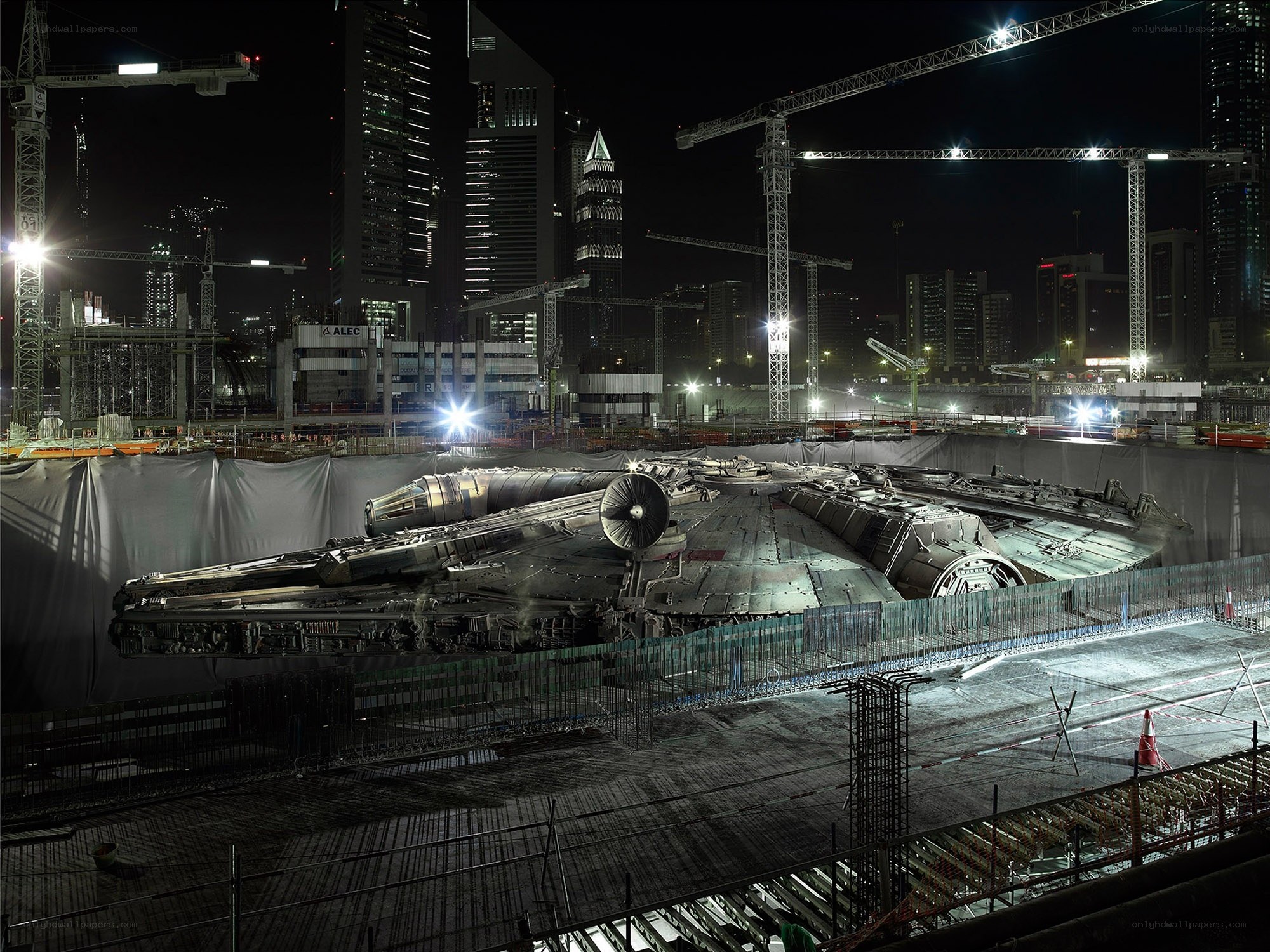 Millennium Falcon at construction site