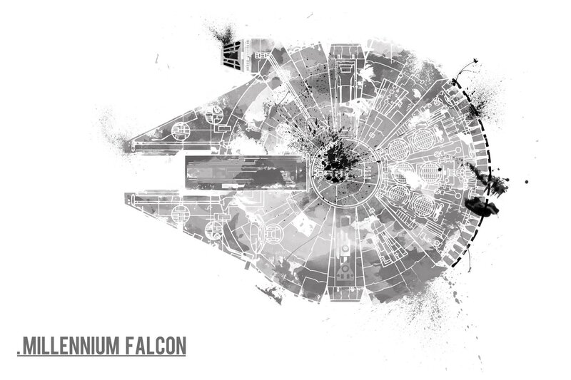 Millennium Falcon blueprint art