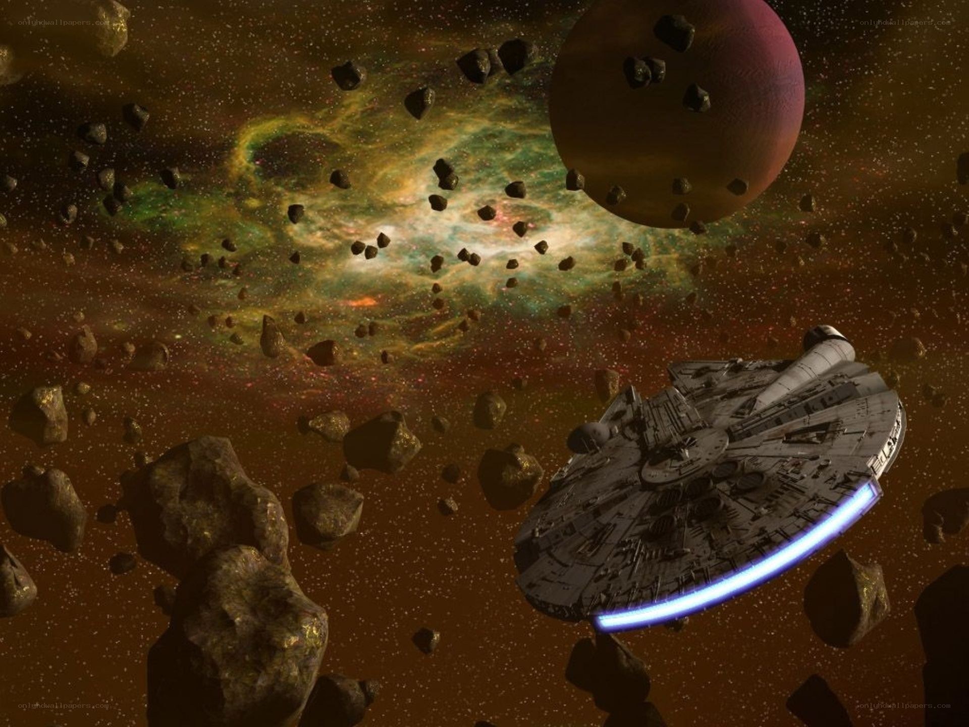 Millennium Falcon in asteroid field
