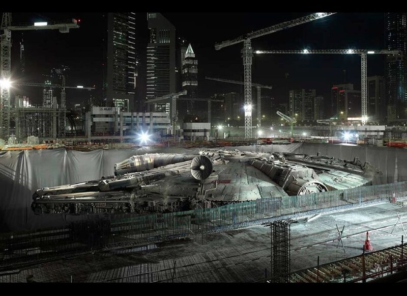 Millennium Falcon Model — Gray, Dramatic, Night