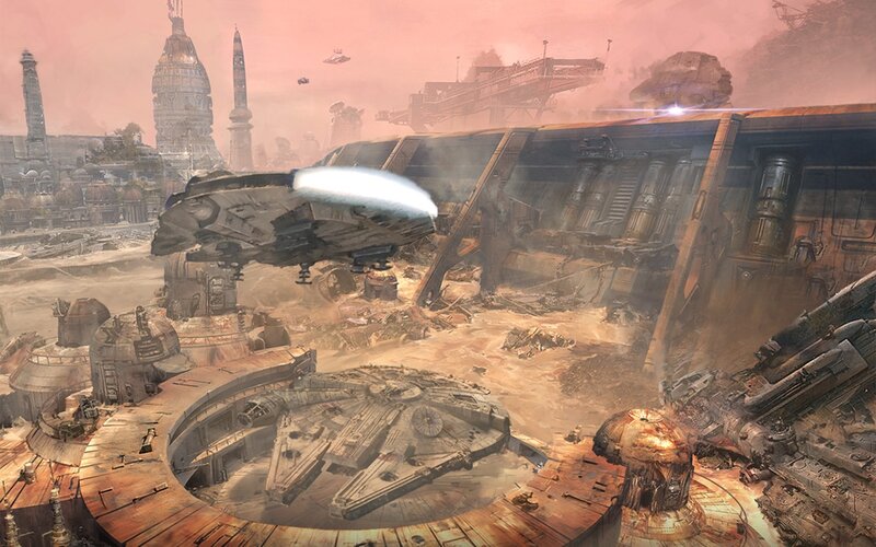 Millennium Falcon on a desert planet