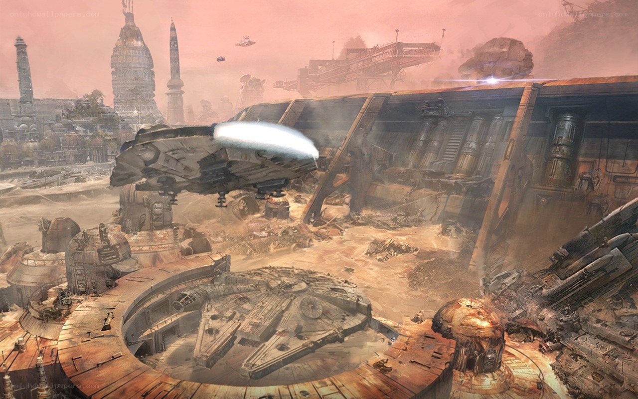 Millennium Falcon on a desert planet