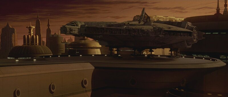 Millennium Falcon on a landing pad