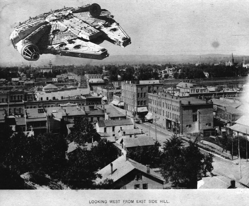 Millennium Falcon over Town