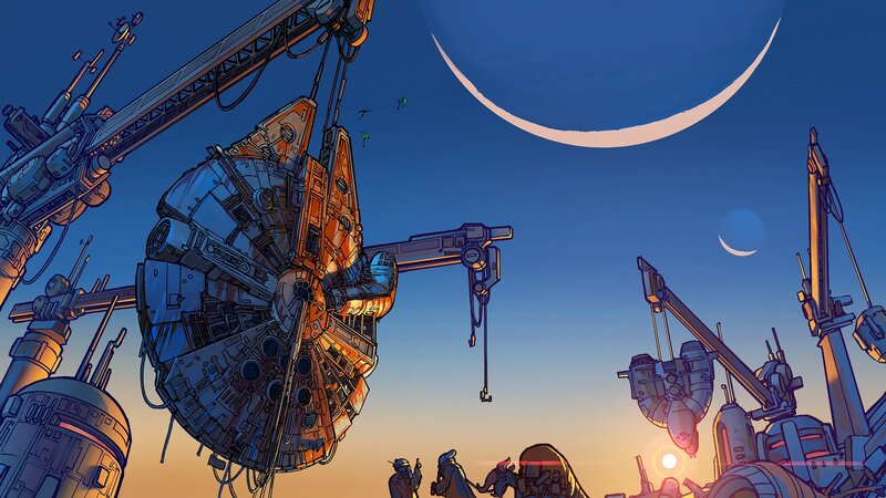 Millennium Falcon Ship — Blue, Dramatic, Sunset