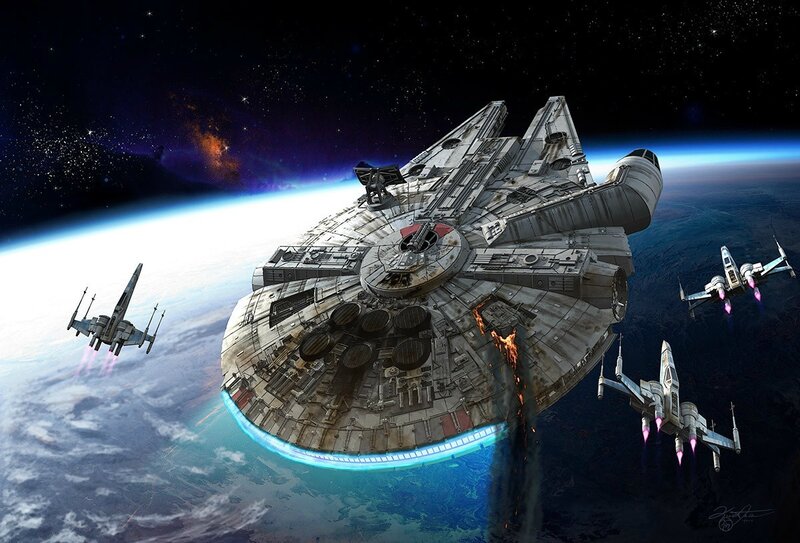 Millennium Falcon Spacecraft — Blue, Dramatic