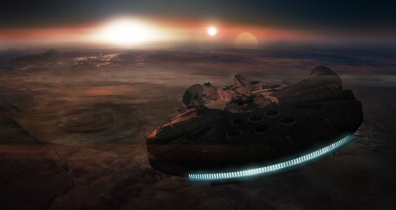 Millennium Falcon Spacecraft — Brown, Dramatic, Sunset
