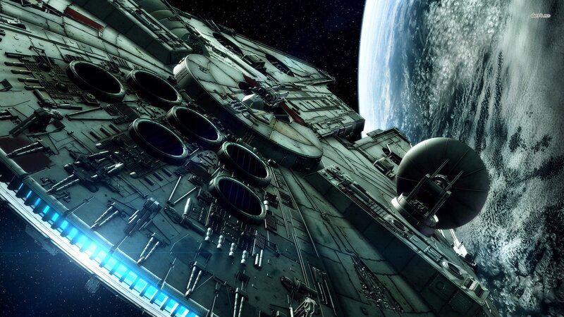 Millennium Falcon Spacecraft — Gray, Dramatic, Digital Art