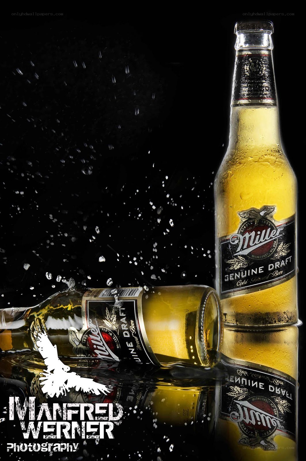 Miller beer bottles with splash