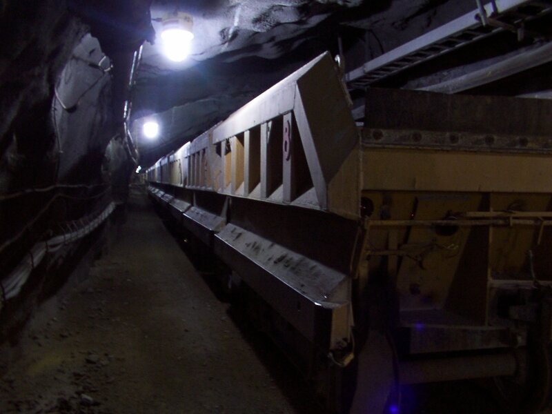 Mine cart in underground tunnel