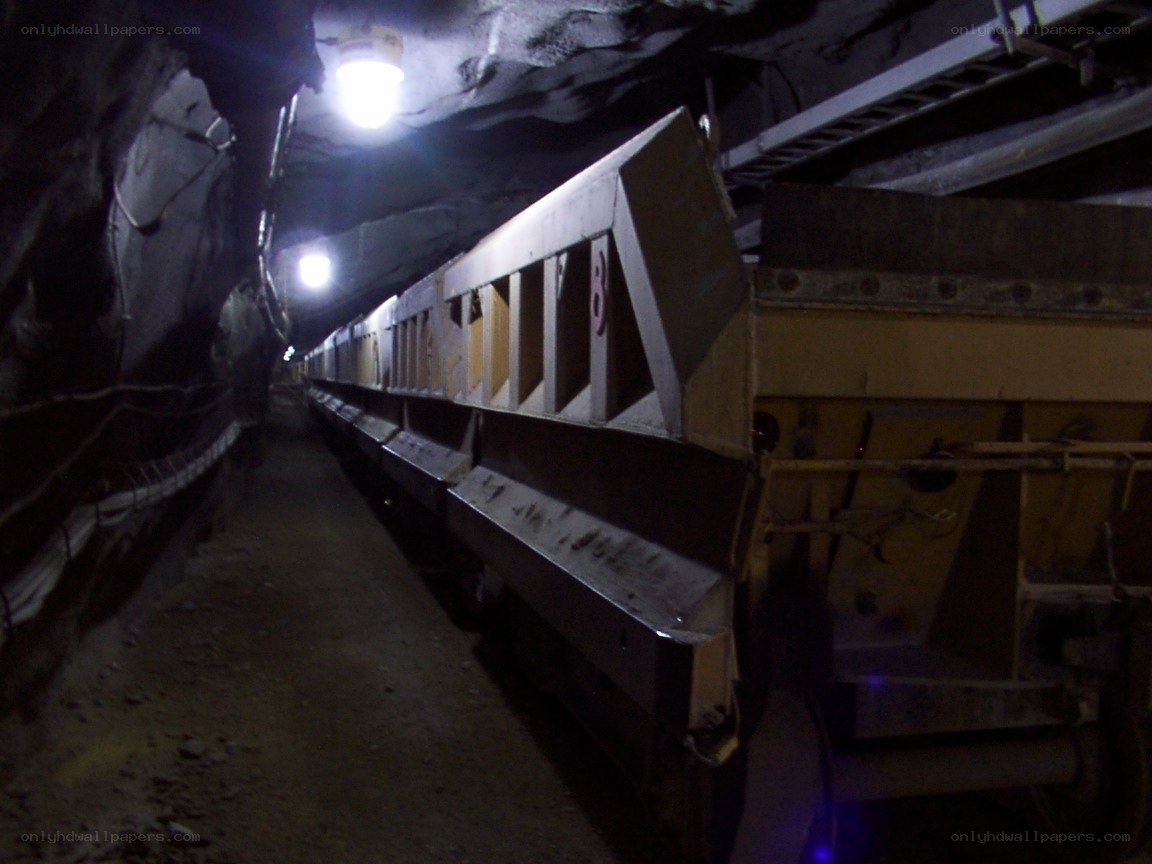 Mine cart in underground tunnel