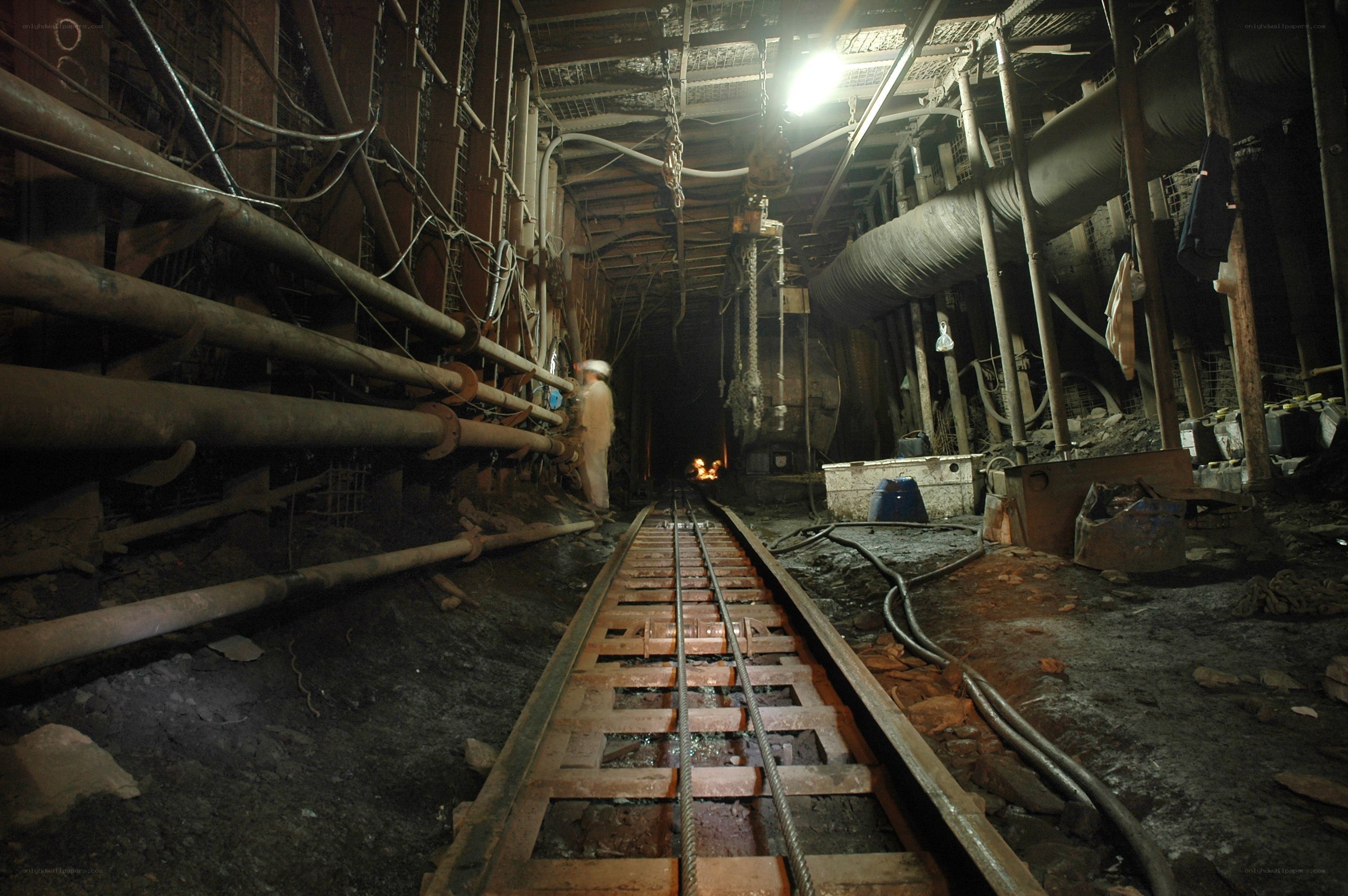 Mine tunnel with tracks