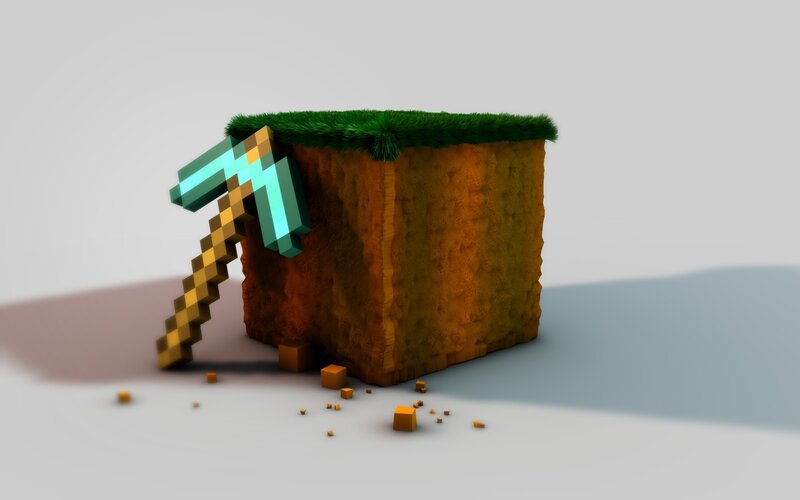 Minecraft block with diamond pickaxe