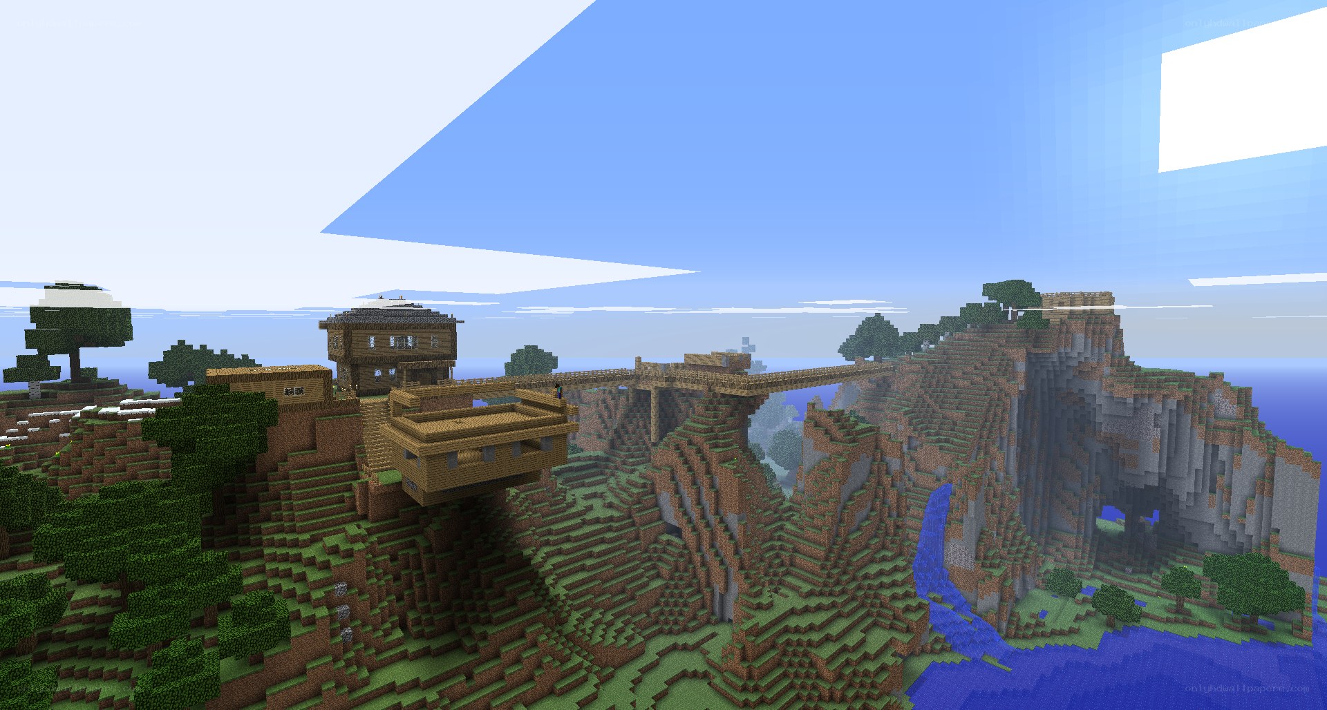 Minecraft bridge over canyon