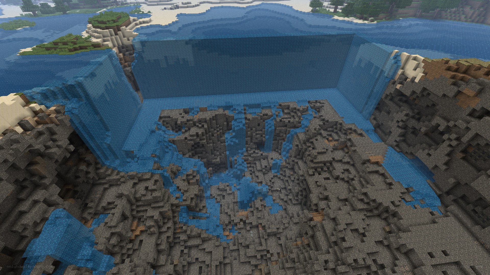 Minecraft canyon with waterfall