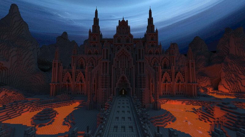 Minecraft castle at dusk