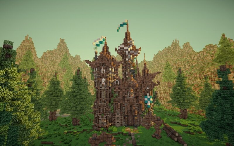 Minecraft castle in forest