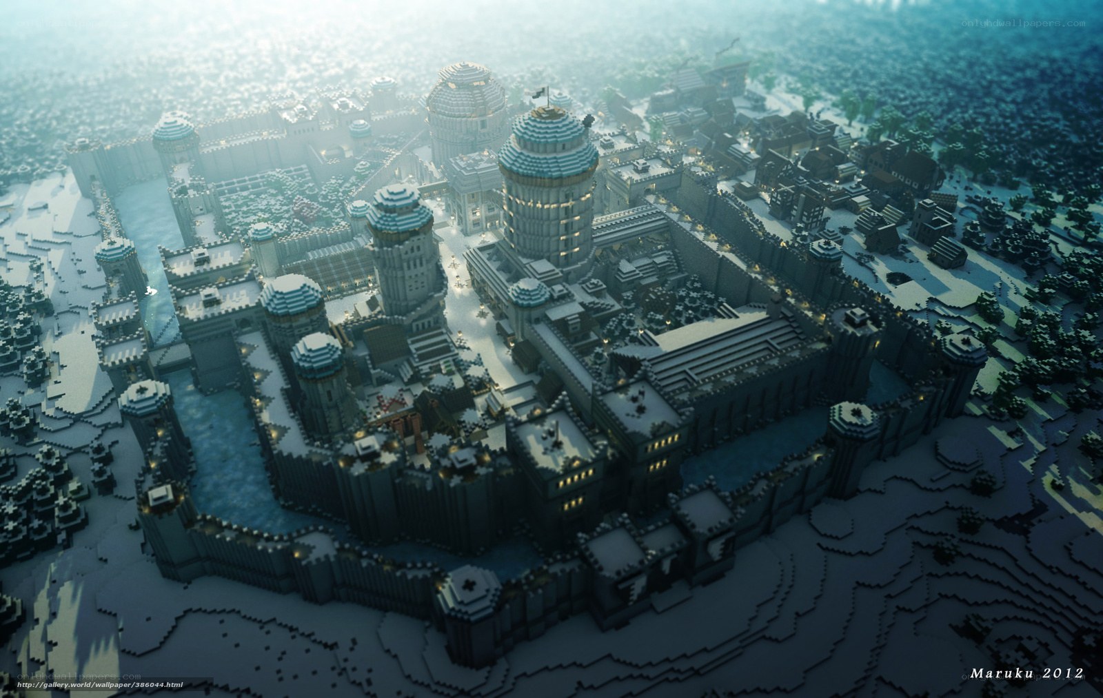 Minecraft castle in snowy landscape