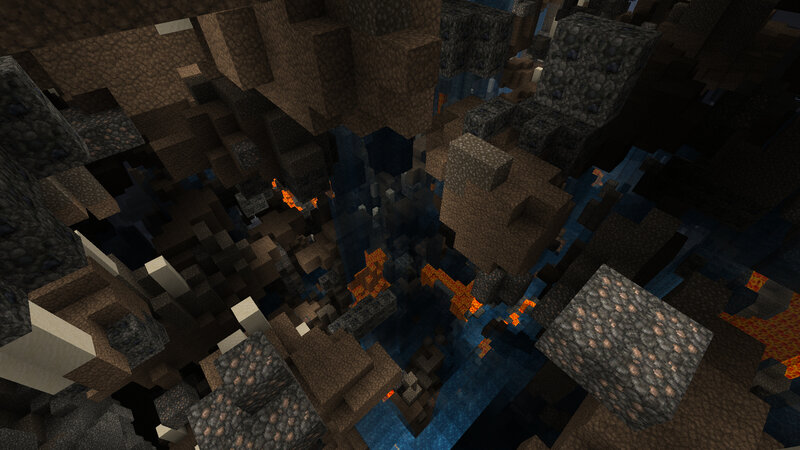 Minecraft cave with lava and water