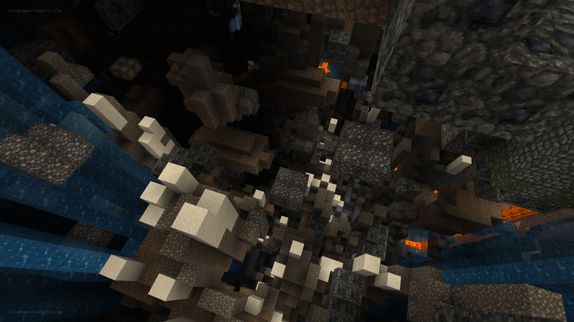 Minecraft cave with lava and water