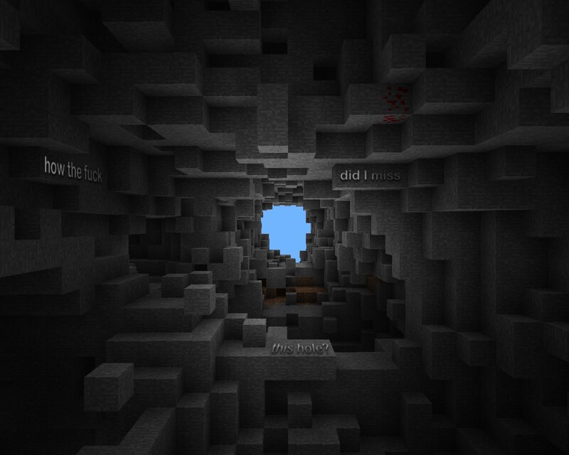 Minecraft cave with text