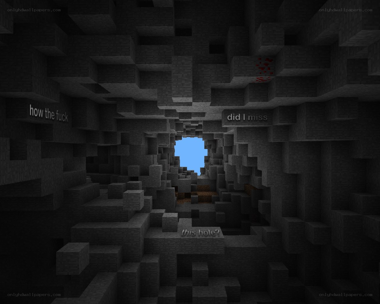 Minecraft cave with text