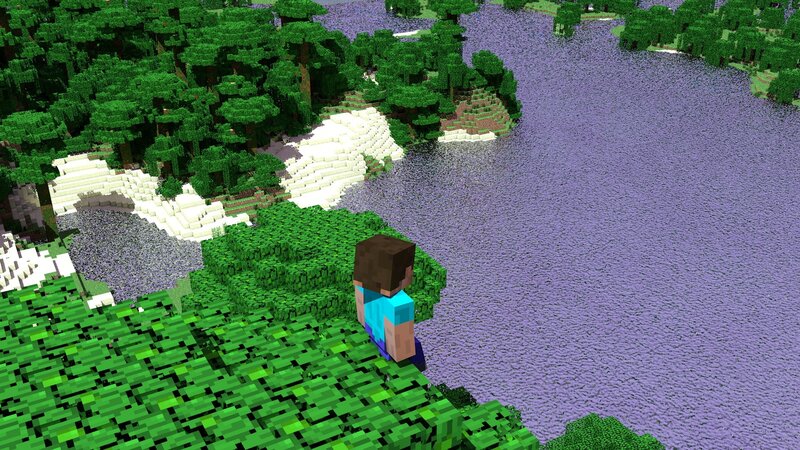 Minecraft character by purple lake