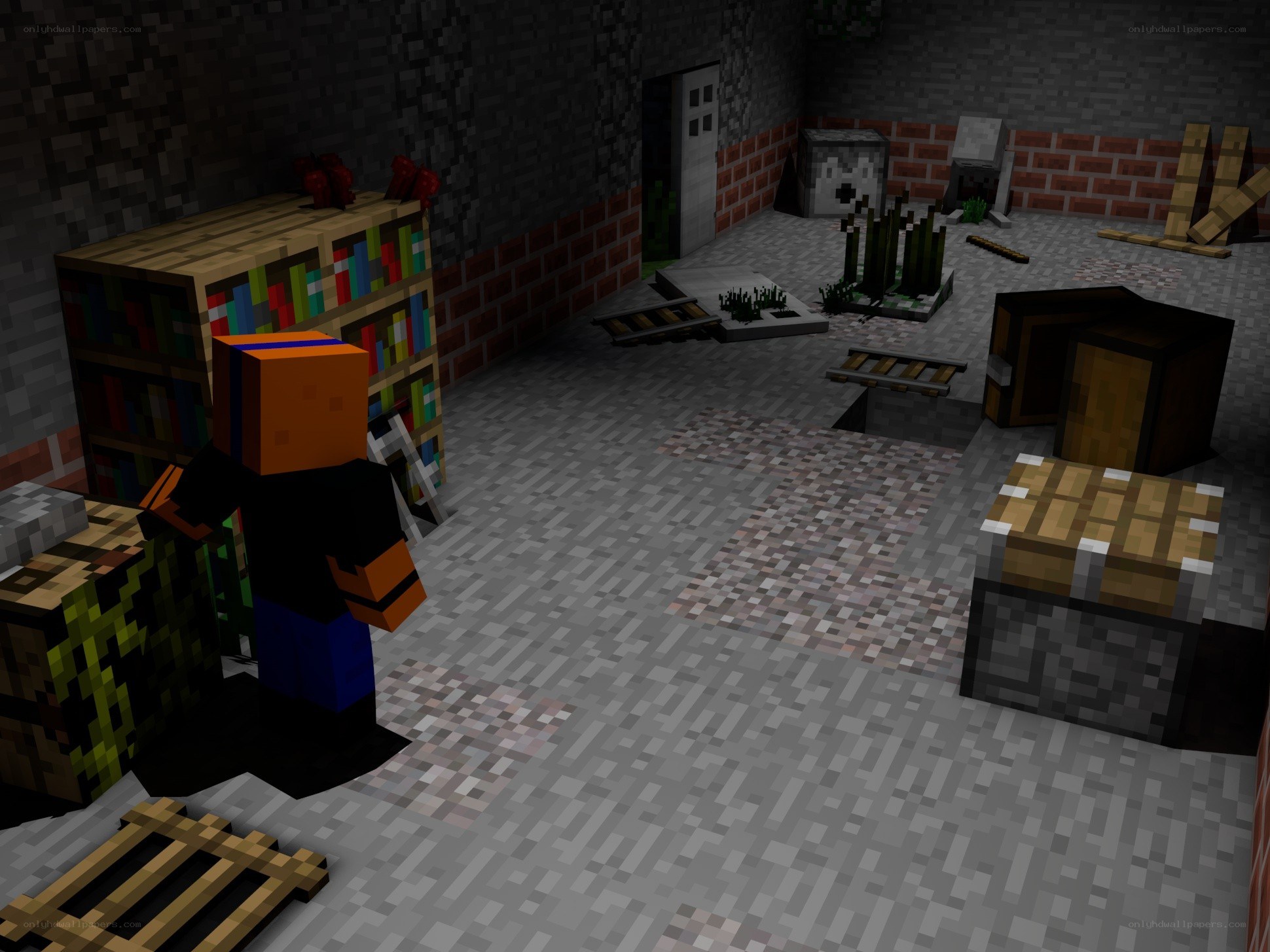Minecraft character in a room