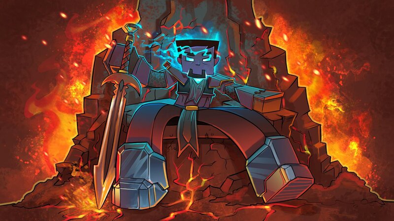 Minecraft character in fiery throne