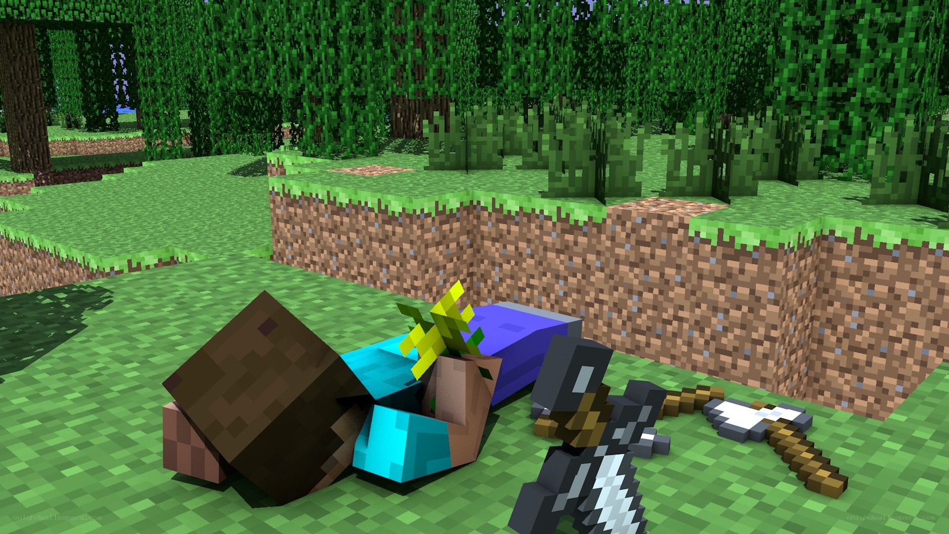 Minecraft character in forest