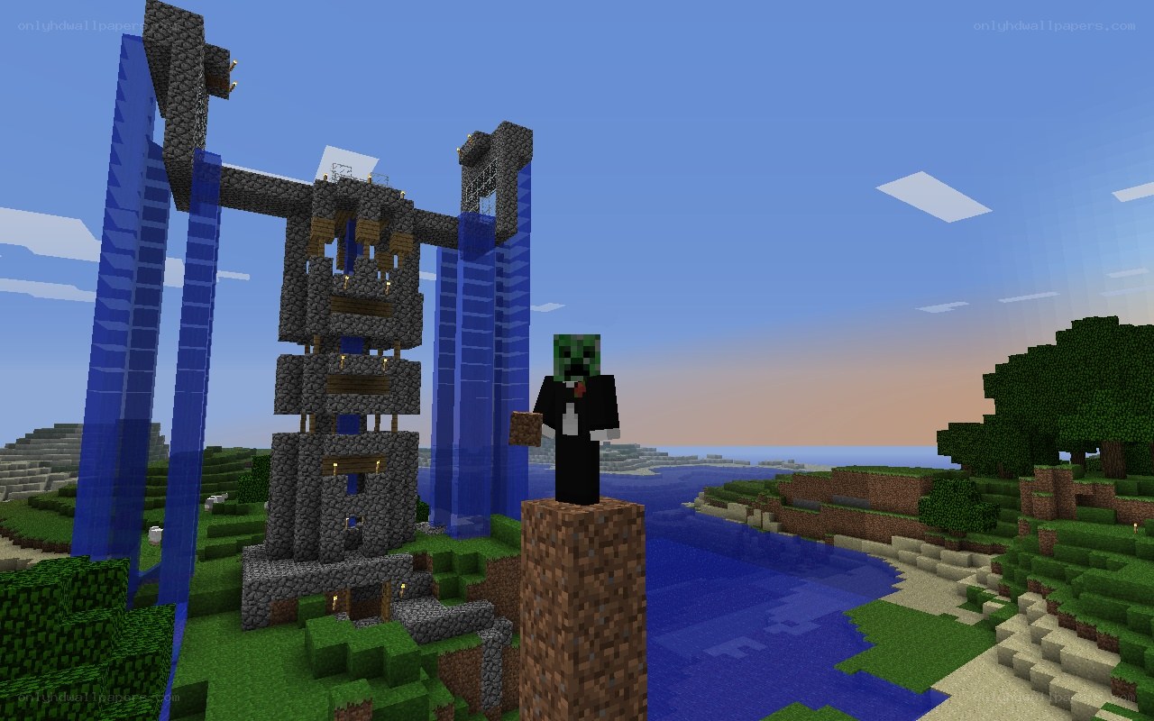 Minecraft character near tower