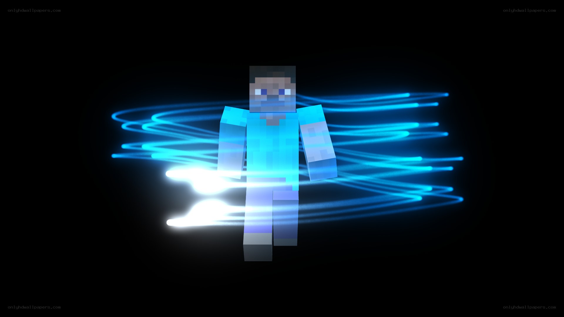 Minecraft character with blue energy