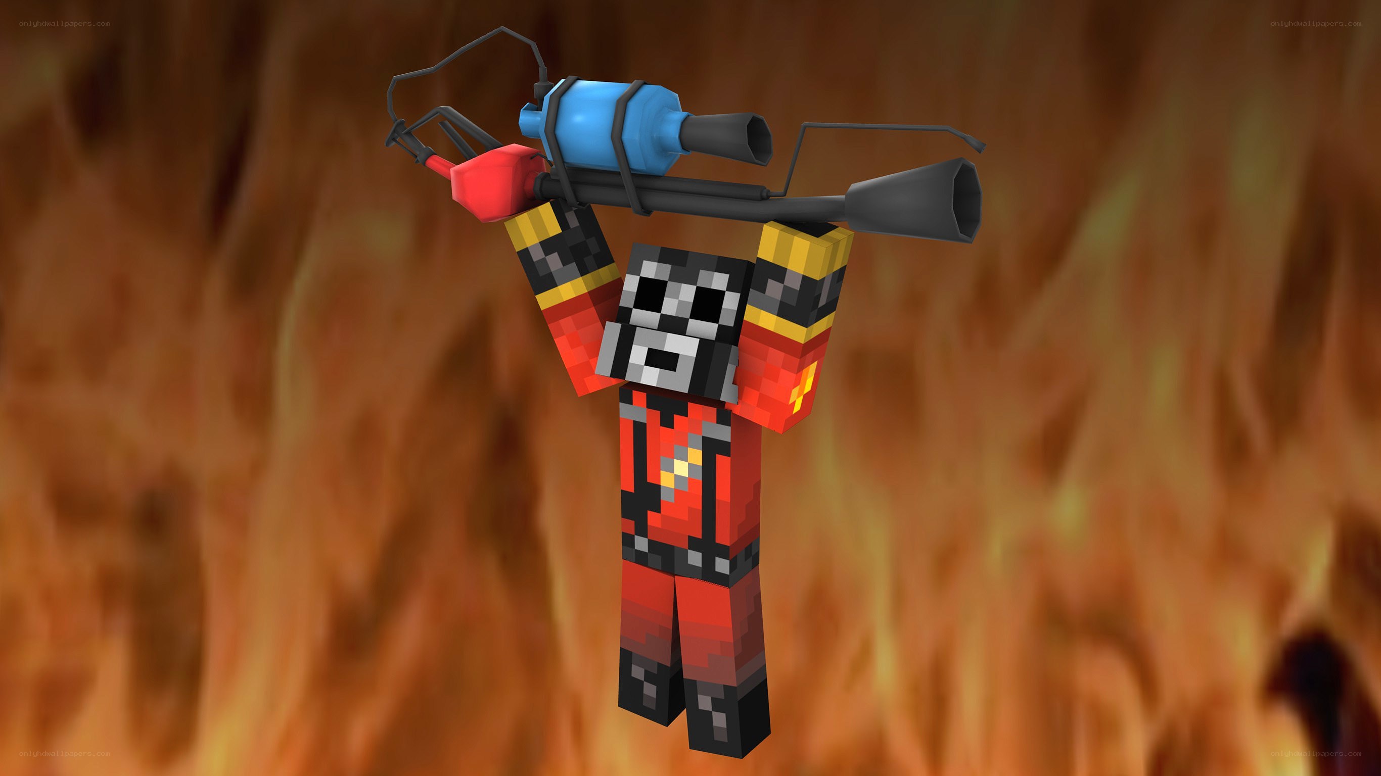 Minecraft character with flamethrower