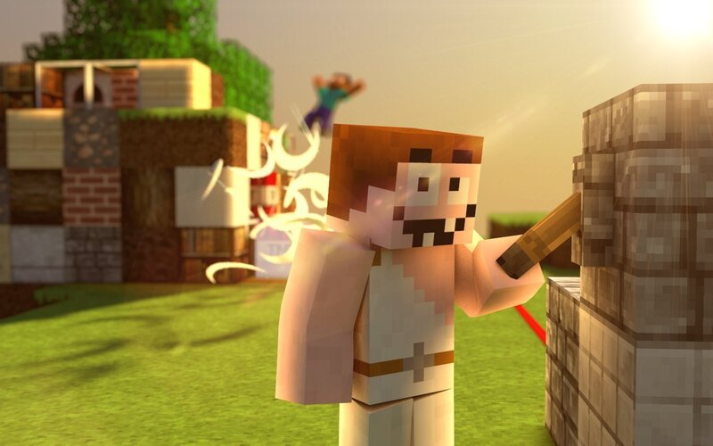 Minecraft Character with Sword — Green, Dramatic