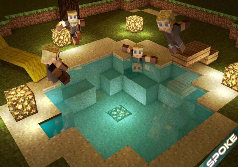 Minecraft characters at a pool
