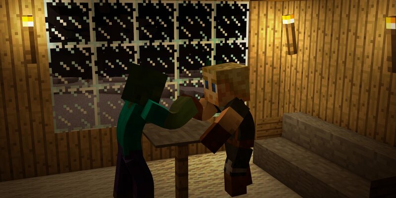 Minecraft characters at a table