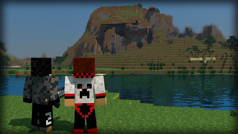 Minecraft characters by a lake