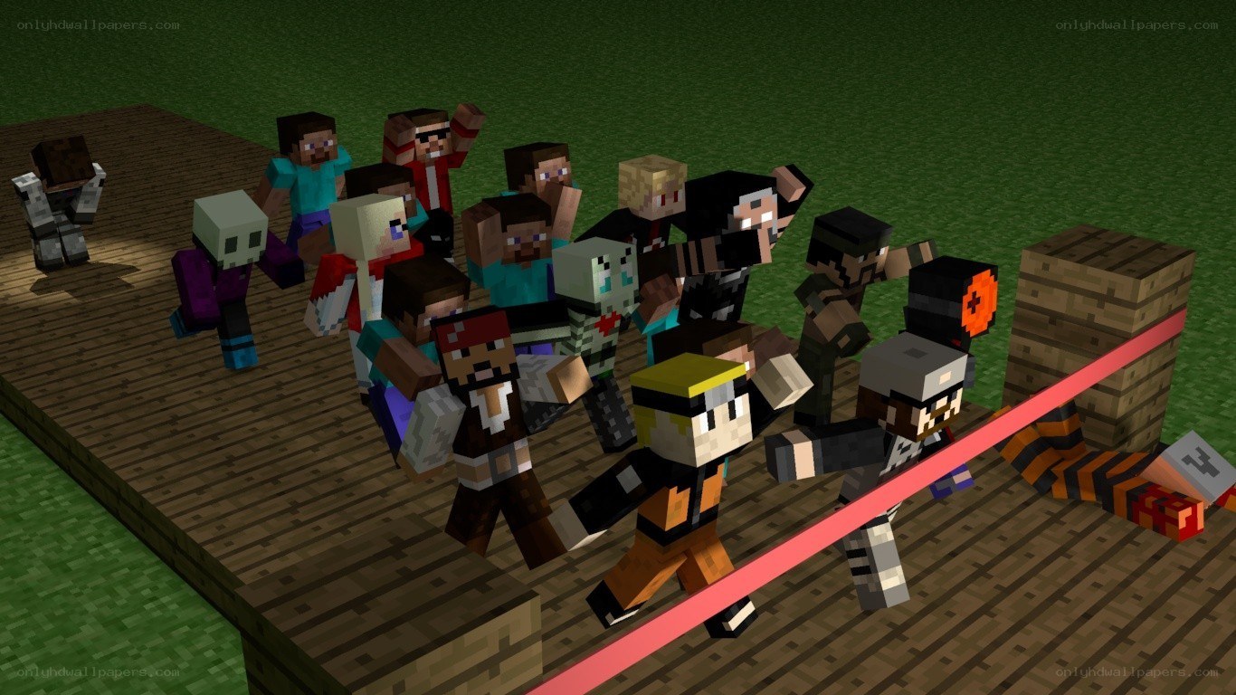 Minecraft characters in a race