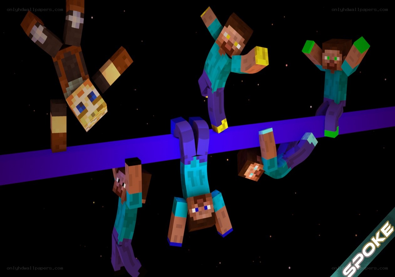Minecraft characters on a beam