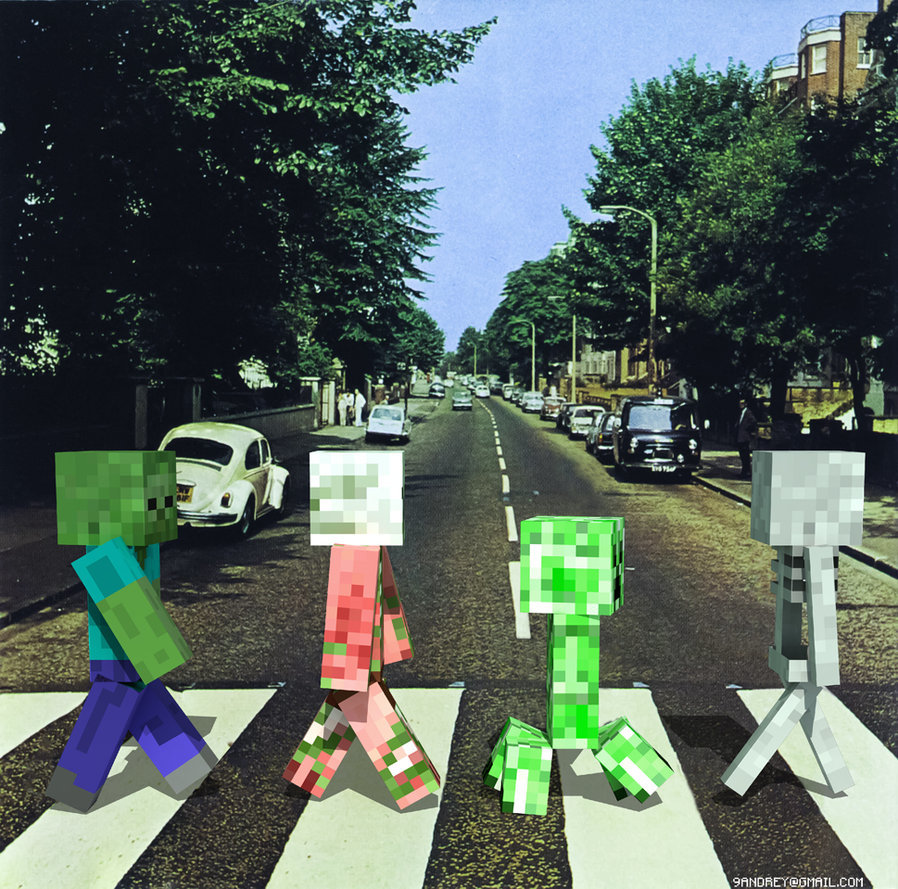 Minecraft characters on Abbey Road