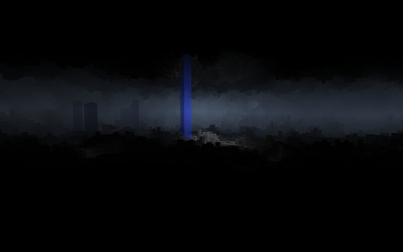 Minecraft city at night