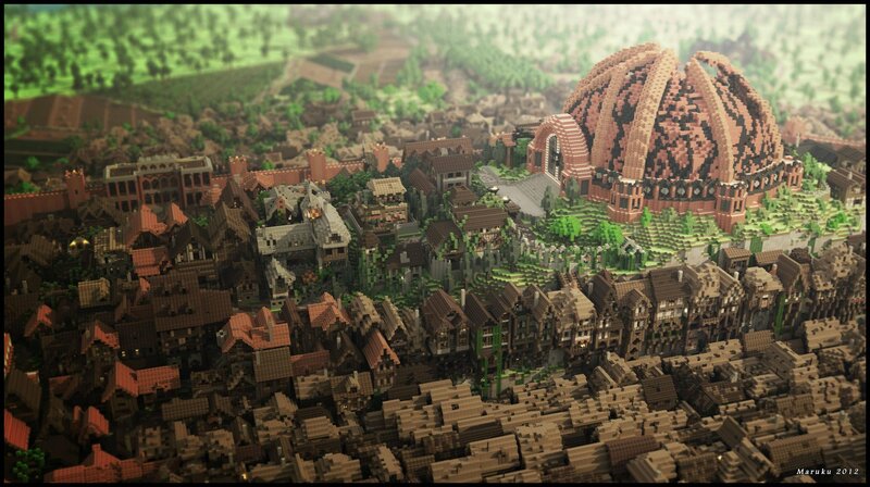 Minecraft city with dome